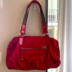 Liz Claiborne handbag,  red satin and red patent leather trim